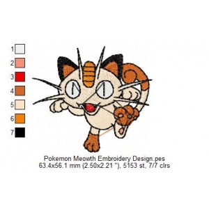 Pokemon Meowth Embroidery Design